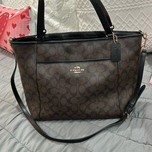 Coach Signature Peyton Leather Tote in Black & Brown